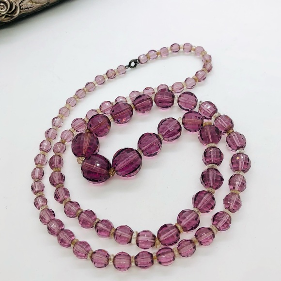 Vintage Art Deco Amethyst Czech Glass Bead Necklace 💜 - Picture 10 of 17